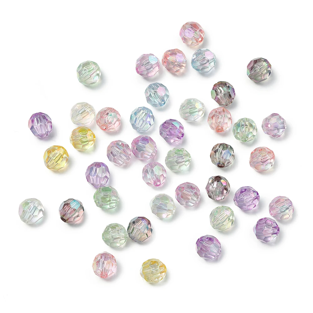 10/50Pcs 8mm Plated Acrylic Faceted BeadS Loose Spacer Bead for DIY Bracelet Necklace Jewelry Making Supplies Accessories