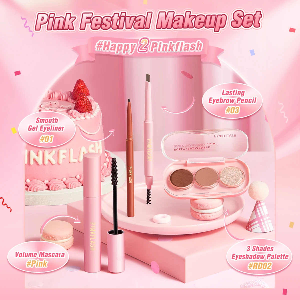 PINKFLASH 2 Anniversary Full Makeup Sets Waterproof Liquid Lipstick Face Concealer Eyeshadow Palette Mascara Eyebrow Cosmetics