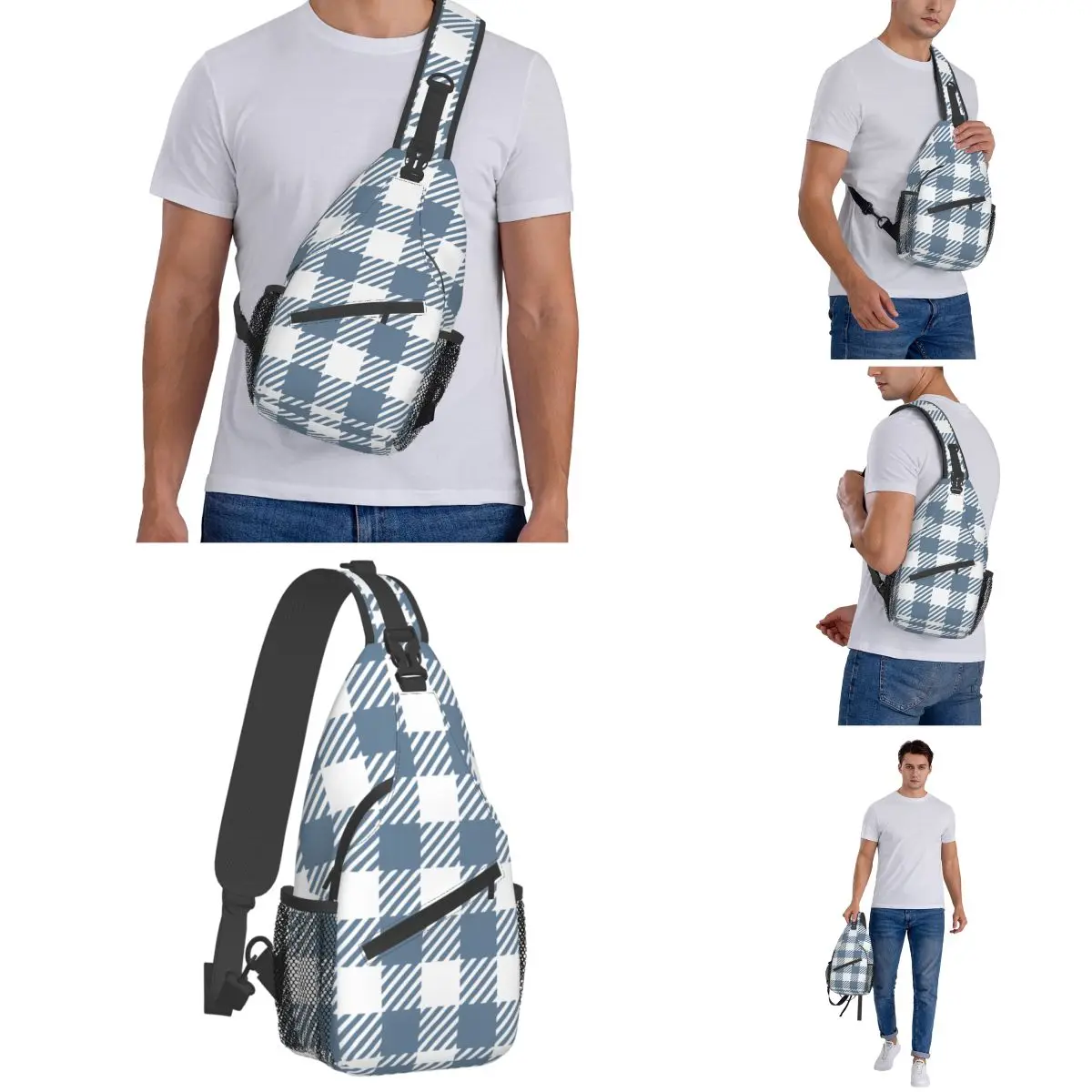 Gingham Plaid Checkered Small Sling Bags Chest Crossbody Shoulder Sling Backpack Outdoor Sports Daypacks Buffalo Striped Pattern