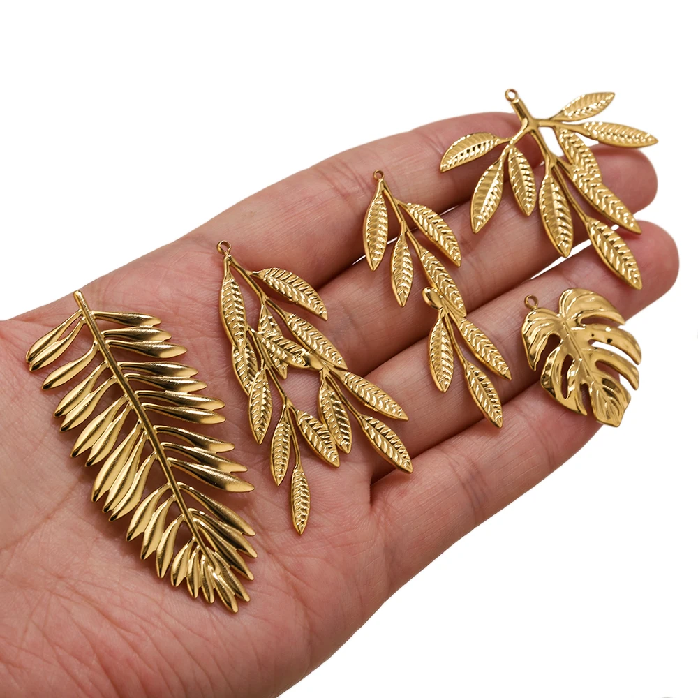 5pcs Stainless Steel Flower Charms Oval Bezel Frame Fan Shape Pendant Bases for DIY Leaf Jewelry Making Necklace Earrings view 6