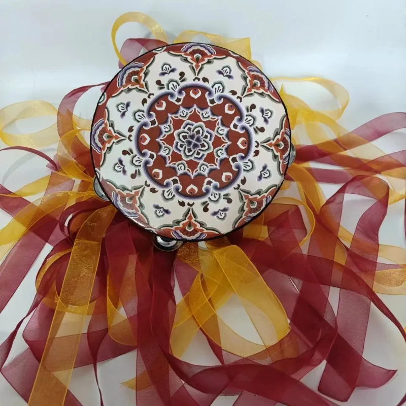 Dunhuang Style Ribbon Percussion Musical Instrument Tambourine with Streamer Accompaniment Minority Ethnic Groups Accessories