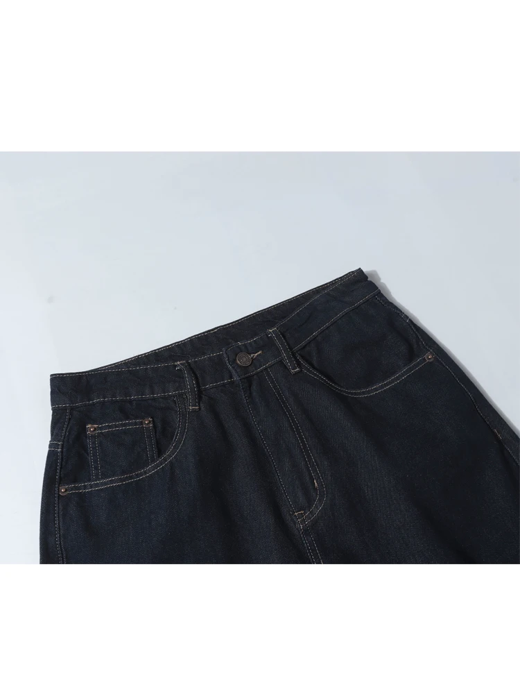 الرجعية الأمريكية الأزرق العميق الرجال الجينز عارضة شارع العليا فضفاض مستقيم الساق واسعة الساق السراويل ارتداء مقاومة الشباب Faion