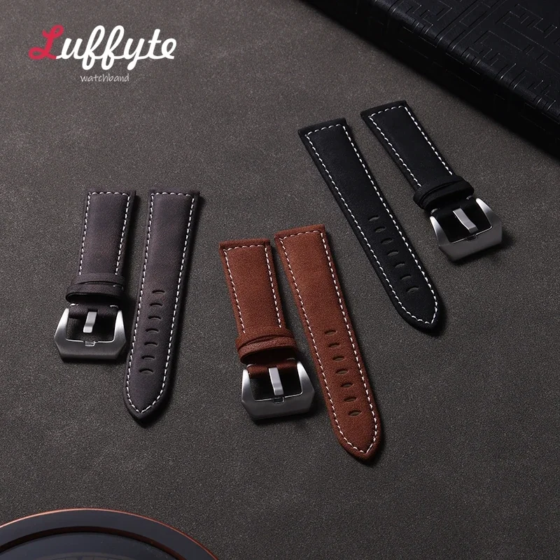 Ремешок Матовый для наручных часов, винтажный Универсальный кожаный браслет для мужчин и женщин, 18 мм 20 мм 22 мм 24 мм, аксессуары для часов