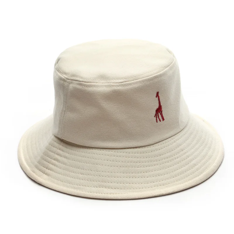 Bocca Embroidery Bucket Hat Giraffe Bucket Hats Fisherman Hat Cotton Solid Color Cap Summer Sun Unisex Plain Blank Style