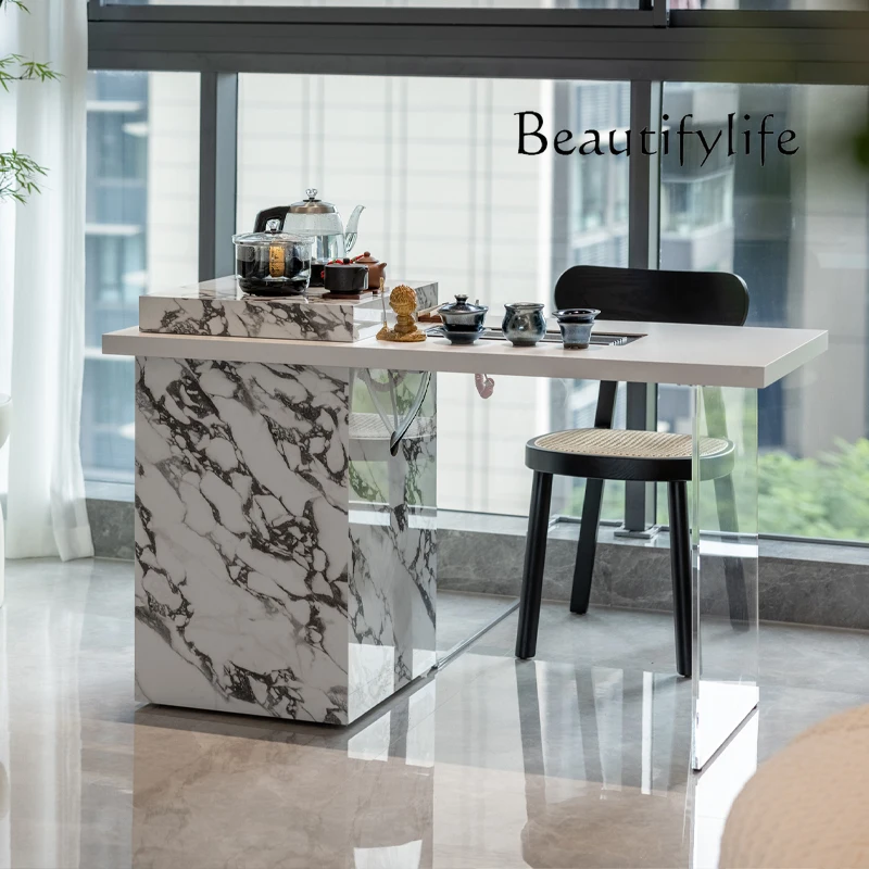 

Light luxury household balcony tea table rock slab household small tea table modern high-end tea table combination