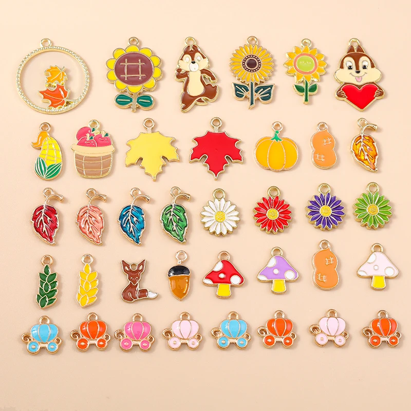 Leslie 10 Stück niedliche Herbst-Anhänger zum Erntedankfest, Ahornblatt, Pilz, Apfel, Kürbis, Anhänger für Armbänder, Halsketten, Schmuckherstellung – Detail 1