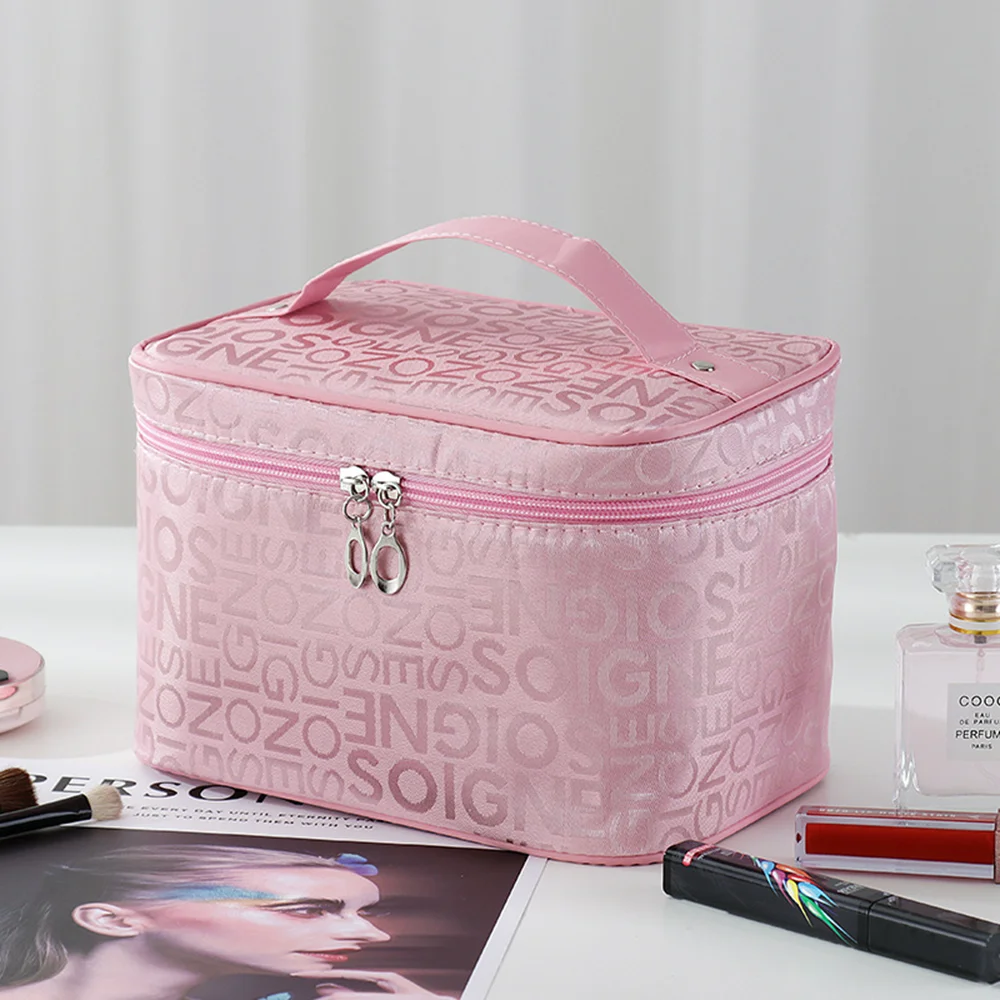 2023 New Fashion Women\'s Letter Printed Canvas Cosmetic Bag Makeup Bag Square Travel Portable Storage Wash Bag Cosmetic Storage