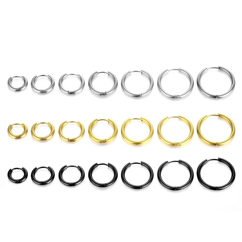 50 pairs/Lot stainless steel earrings wholesale for men and women fashionable mix and match sizes 8 to 14 in four colors