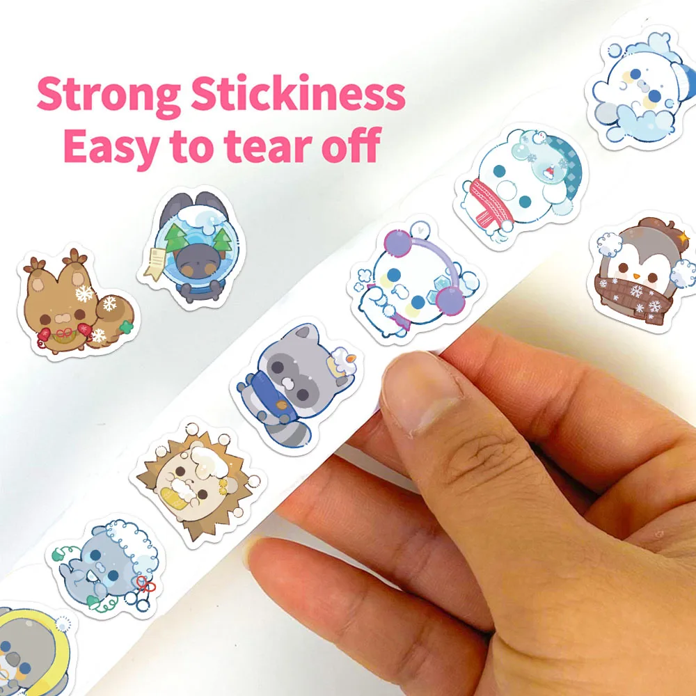 500PCS Winter Small Animal Cartoon Decoration Reward 10 Different 2.5cm/1.0-inch Animal Learning Reward Set Stickers
