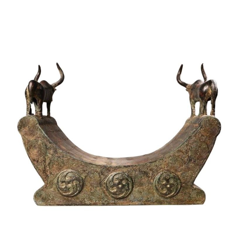 Bronze ox pillow belt with inscription craftsmanship, bronze collectible, ancient-style decoration, pure copper