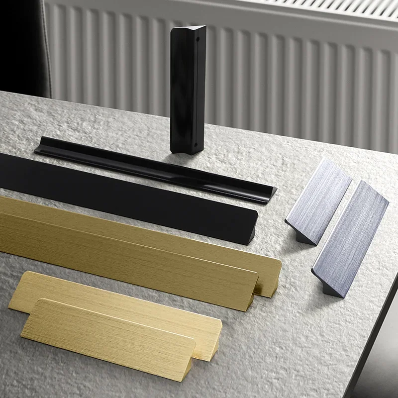 مقبض من سبائك الألومنيوم باللون الأسود بتصميم بسيط، مقبض باب خزانة الملابس، ملحقات أجهزة الأثاث