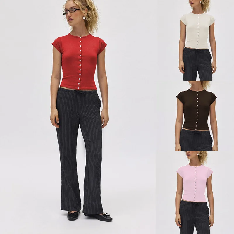 

Spring Casual Slim Fit ort Sve Top for Women Button Detail Sweet Sle Polyester Fiber Open Cardigan Knitted Sweater