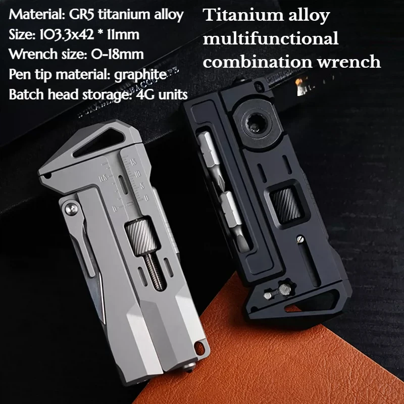 GR5 Titanium Alloy Multifunctional EDC Wrench Portable Screwdriver Ratchet Caliper Multi-purpose Tool