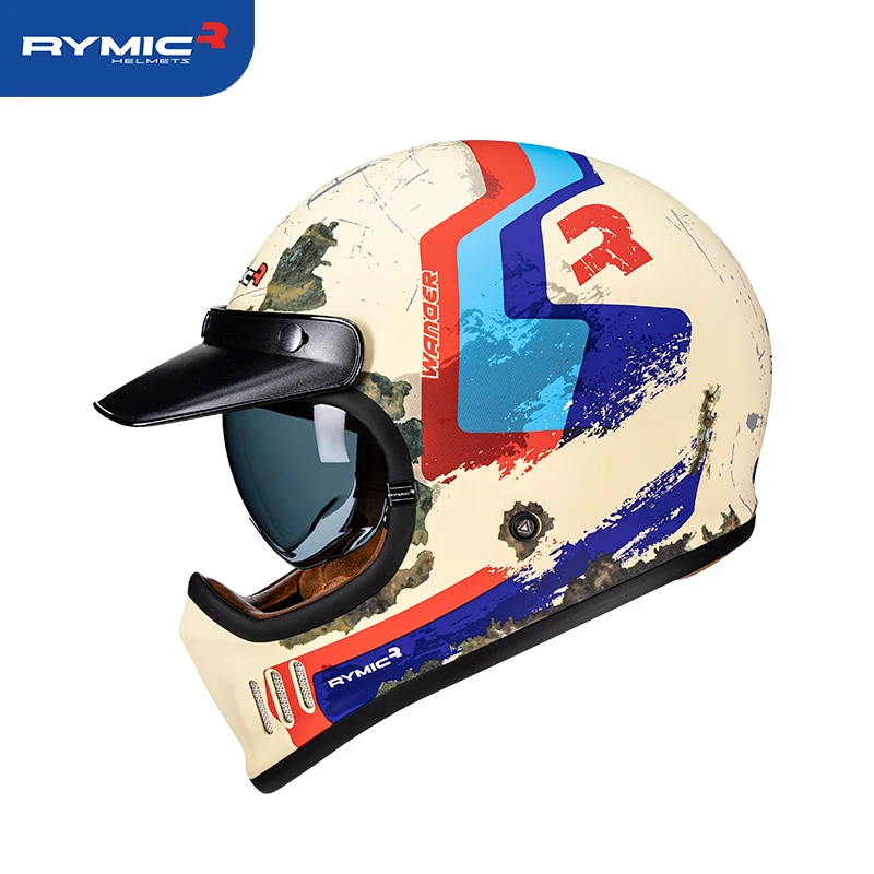 

RYMIC Retro Motorcycle Helmets for Adalt Full-covered Rambler Vintage Helmet Motorcross Personality Cool Safety Certificaed Cap