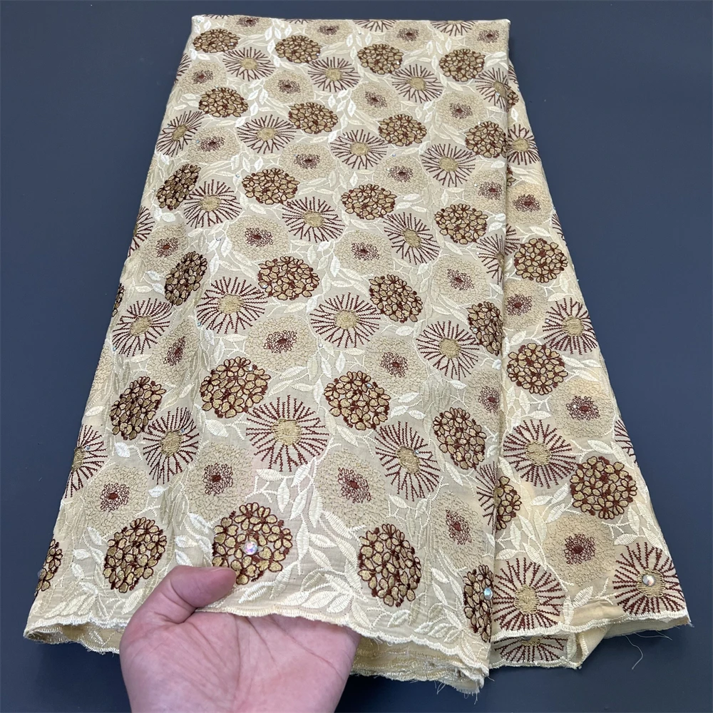 

Новинка 2024, высокое качество, Африканский нигерийский чистый тюль, дамасская кружевная ткань, вышивка, блестки, хлопок, 5 ярдов