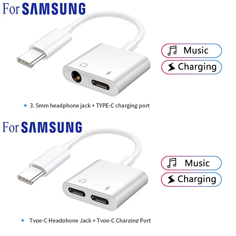 Type C Adapters For Samsung Galaxy S22 S21 Note 20 Ultra Note 10 Plus iPad Pro USB C to 3 5 mm Jack Aux Splitter Cable DAC Typec