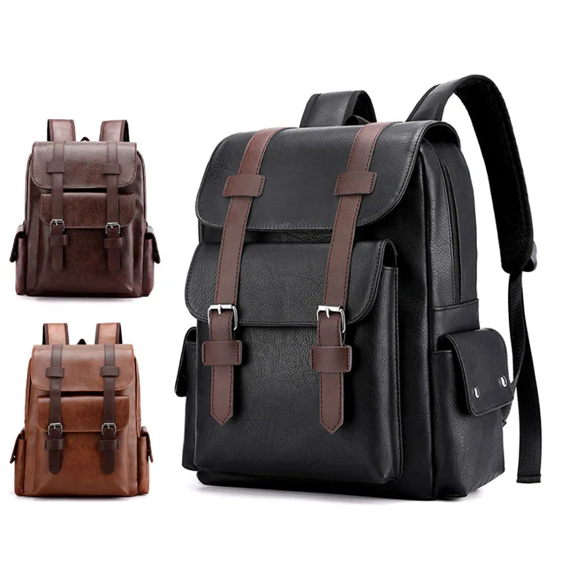 2026 Men Backpack PU Leather Bagpack Large Capacity Laptop Backpacks Male Mochilas Black Schoolbag for Teenagers Boys Brown Sac
