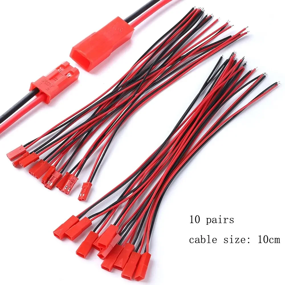 10 pasang 22 AWG JST konektor steker 2 Pin steker Wanita kabel konektor kawat untuk lampu LED Strip RC mainan adaptor baterai 10cm