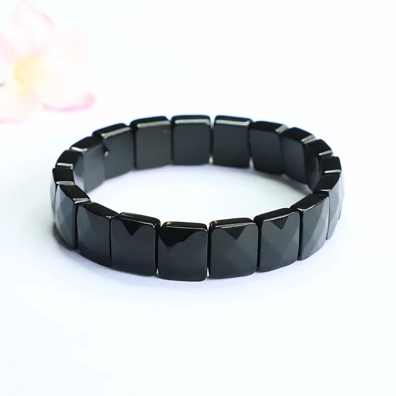 Natural Black Obsidian Hand Row Bracelet Black Gemstone Crystal Hand‑crafted Bracelet Hot Sale Wholesale Jewelry Accessory