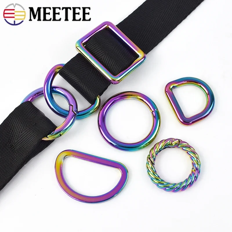 5Pcs 20/25/32/38mm Meetee Rainbow Metal O D Ring Buckles Bags Strap Adjust Loop Clasp Belt Clothes Hook DIY Hardware Accessories