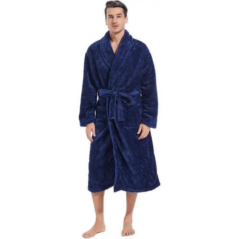 

Fashion Men Winter Robes Warm Lengthened Plush Shawl Bathrobe Home Sleepwear Robe