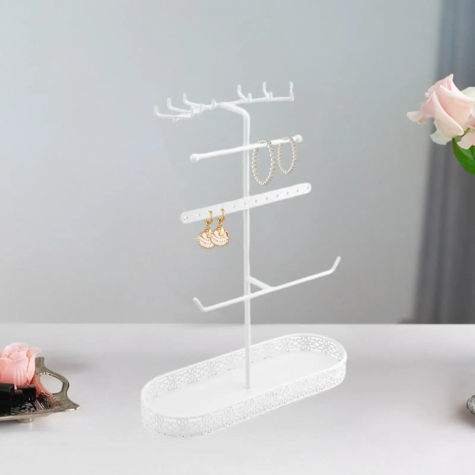 

Jewelry Storage Display Stand Multipurpose 24.6x9.3x32cm Space Saving Carbon Steel Rings Key Hanger for Women Gift Accessory
