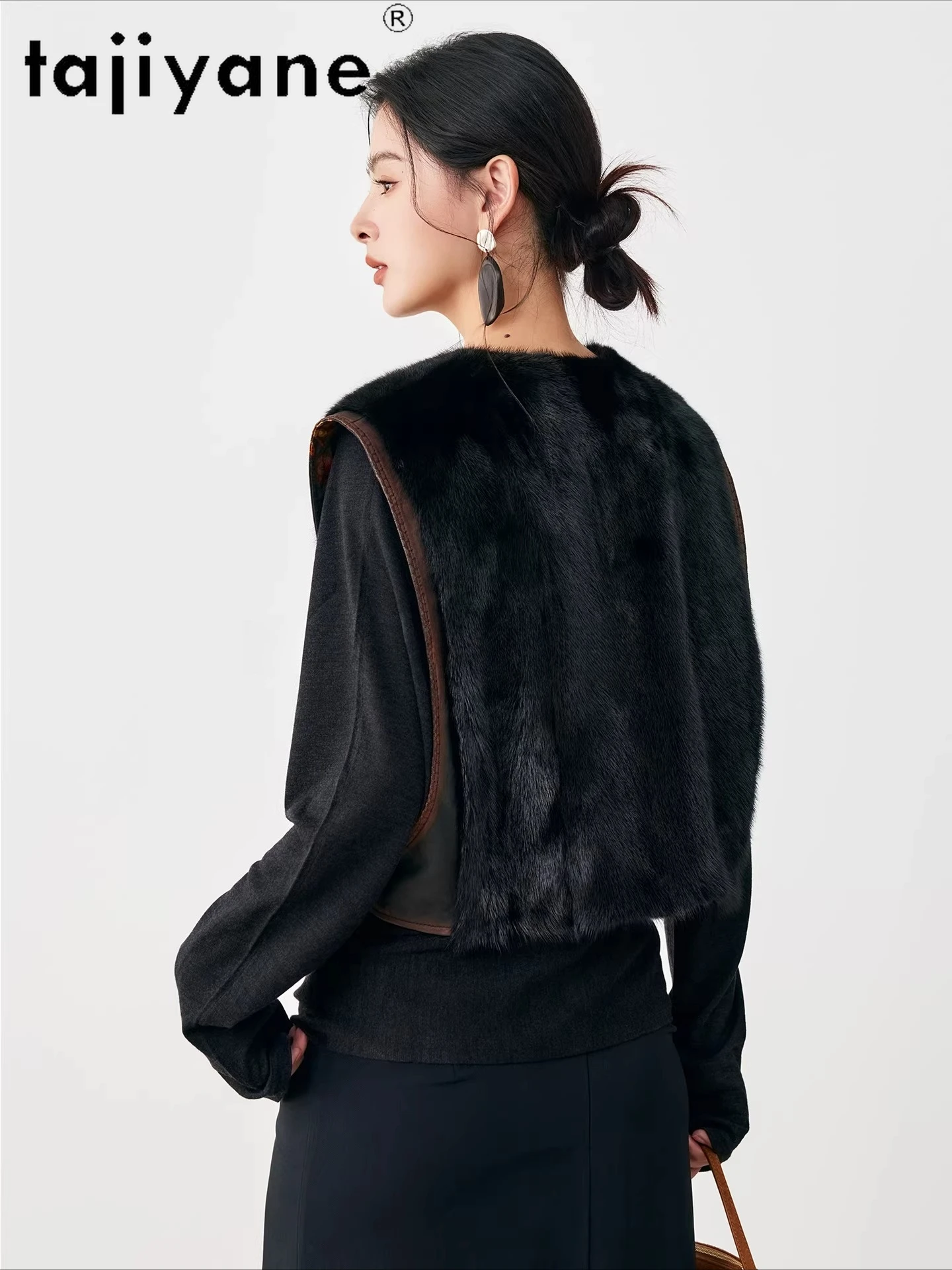 TAJIYANE Natuurlijke Nertsenbont Vest Vrouwen Stijlvolle Mouwloze Bontjas Korte O-hals Echte Bontjas 2025 Winter Vrouw Kleding 1200