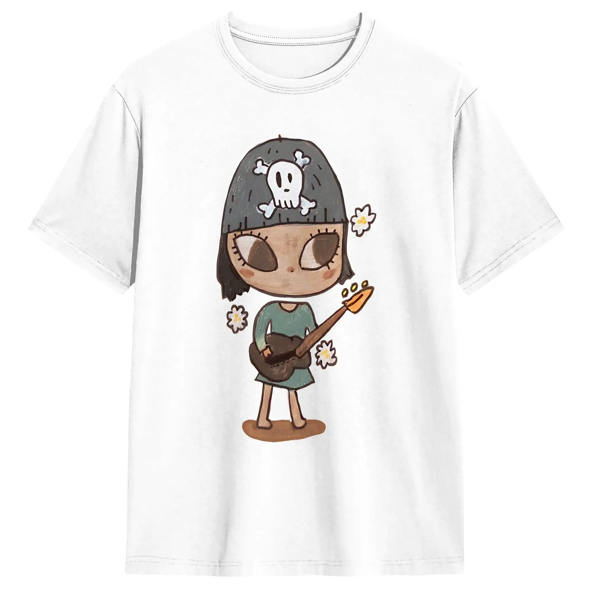Guitar Girl T Shirt Summer Yoshitomo Nara Inspired  Harajuku T-Shirts 100% Cotton O Neck Plus Size 5XL Clothing Short Sleeve Top