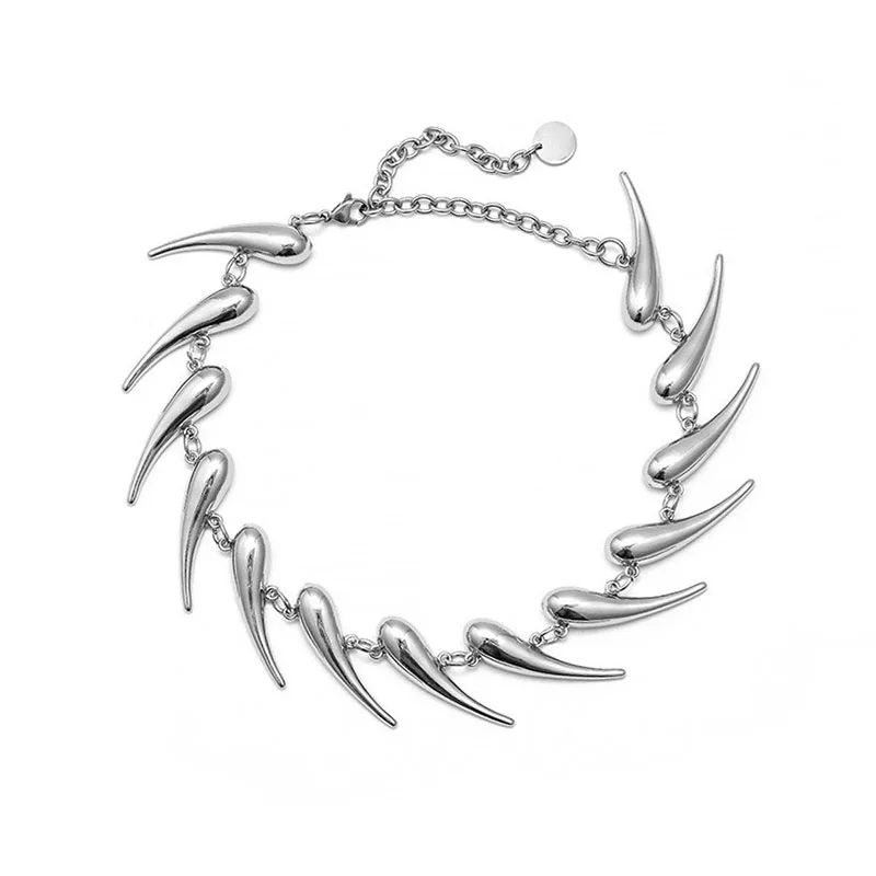 Stainless Steel Necklace Hiphop Punk Silver Color Rivet Chain Choker Necklace for Men Women Exaggerated Thorn Jewelry Gifts