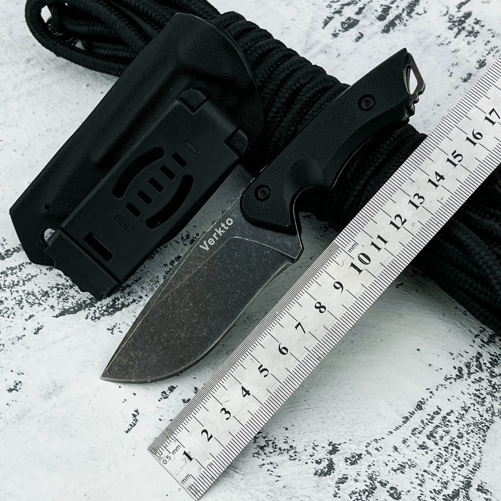

Нож Verkto Full Tang, портативный, для активного отдыха, с фиксированным клинком, для кемпинга, сталь 7Cr13Mov, рукоять G10, с ножнами, тактический инструмент для выживания