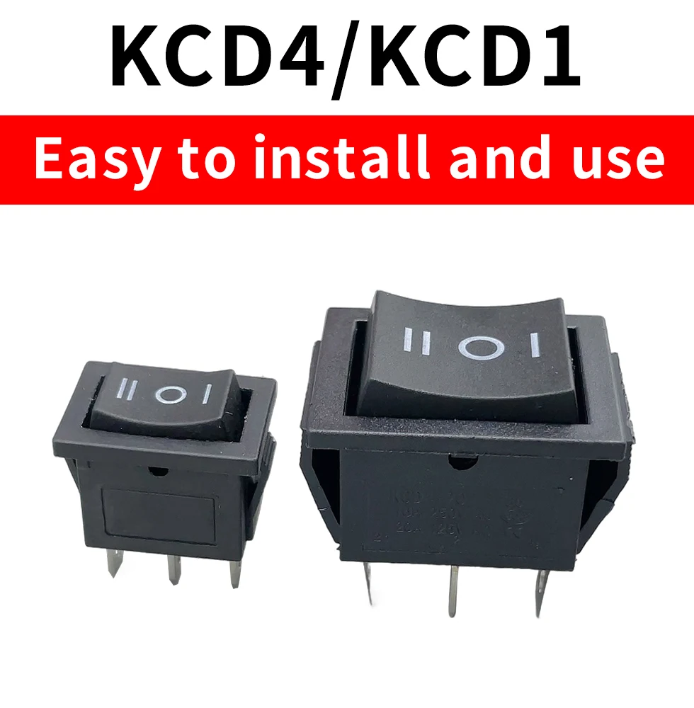 KCD4  black Rocker Switch Power Switch ON-OFF-ON 3 Position 3/6 Pins With Light 16A 250VAC/ 20A 125VAC KCD1  10A 125VA/ 6A 250V