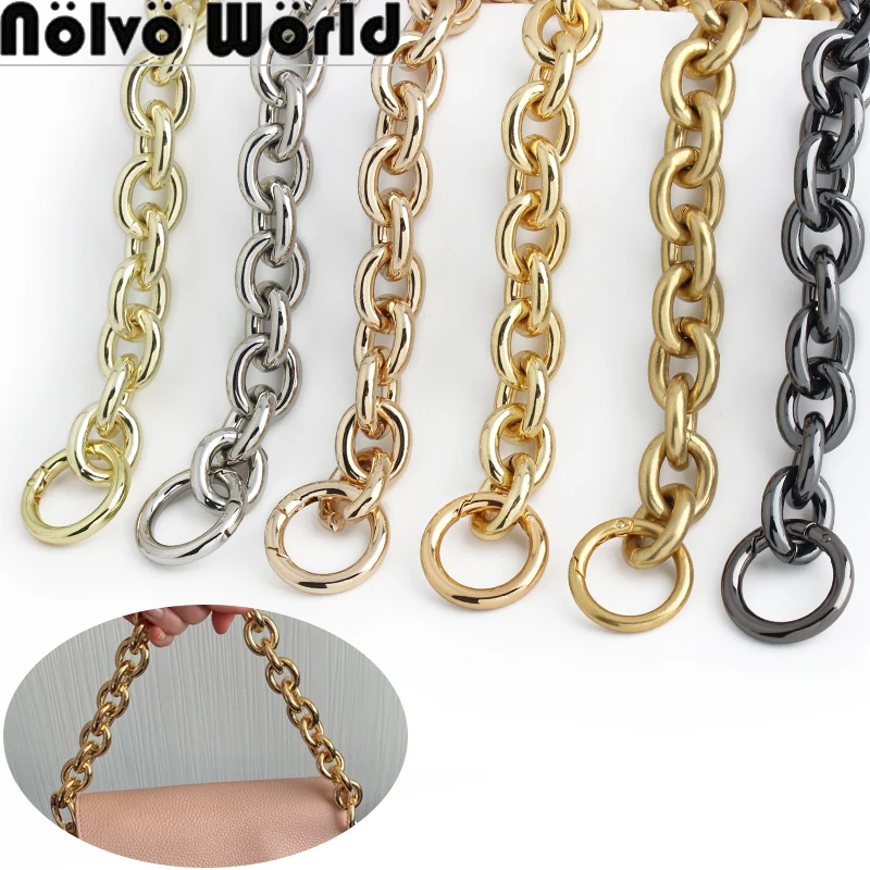 

1PC 30-120CM 24mm Wide Metal Aluminum Chain With Round Spring Rings For Hand-Woven Bags Shoulder Detachable Strap Accessories