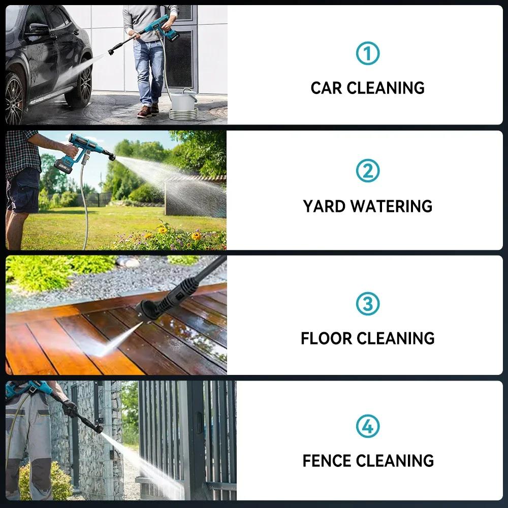 6 IN1ブラシレス4段階洗浄車用ウォーターガン電動高圧洗浄機コードレス250Barガーデン スプレーガン（Dewalt/Makita対応）