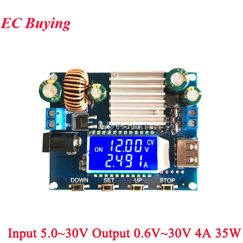 DC-DC DC 5-30V to DC 0.6-30V 4A 35W Step Up/Down Boost Buck CC CV Regulated Adjustable Power Supply Module Solar Charger SK35L