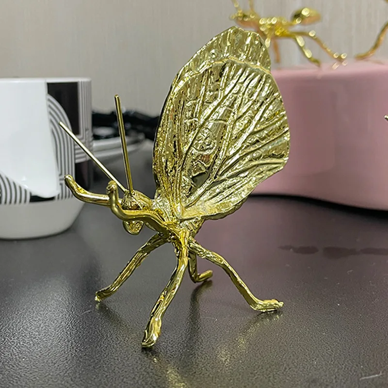 Northern Europe Creative Brass Golden Ant Butterfly Alloy Trinkets Office Desktop Decoration Miniature sculpture Insect Ornament