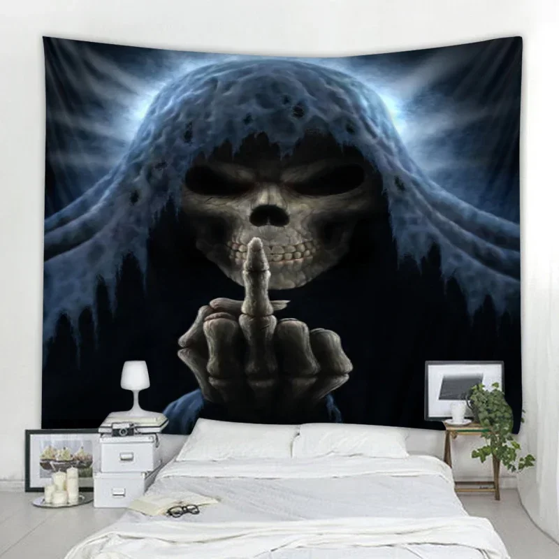 Halloween Tapestry Decorative Art Blanket Curtain Hanging Home Bedroom Living Room Decoration Skull Reaper Decorative Tapestry