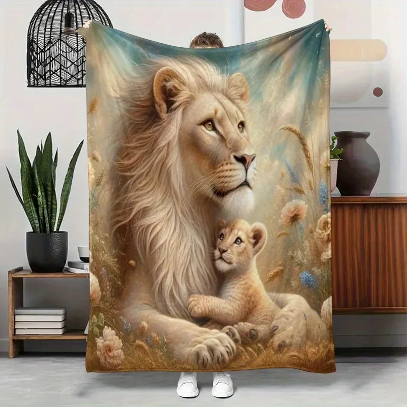 Gentle Lion Mom and Son High Definition Digital Print Flannel Blanket - Nap Throw Blanket - Soft Warmth, All Season Comfortable