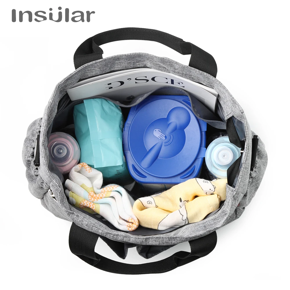 Insular-Bolsa de pañales para bebé, organizador de pañales impermeable, bolso cambiador multifuncional para cochecito de mamá