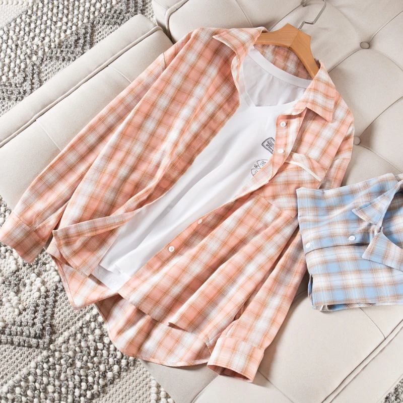 

Розовый клетчатый свободный длинный све irt женский весенне-летний осенний корейский вариант BF Harajuku школьное пальто с воротником на пуговицах