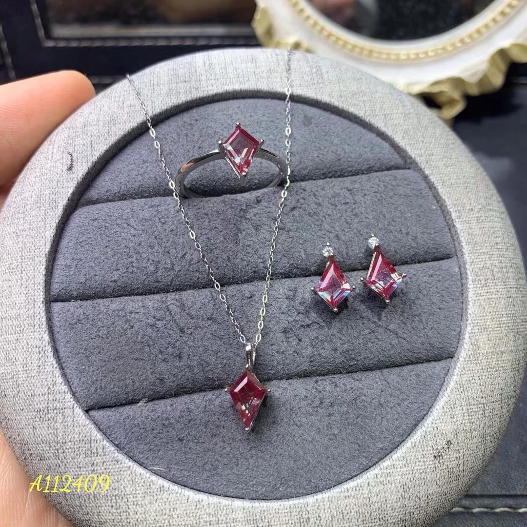 KJJEAXCMY Natural Alexandrite Women's Necklace Earrings Ring Set S925 Pure Silver Electroplated Platinum High Purity Fine Jewelr