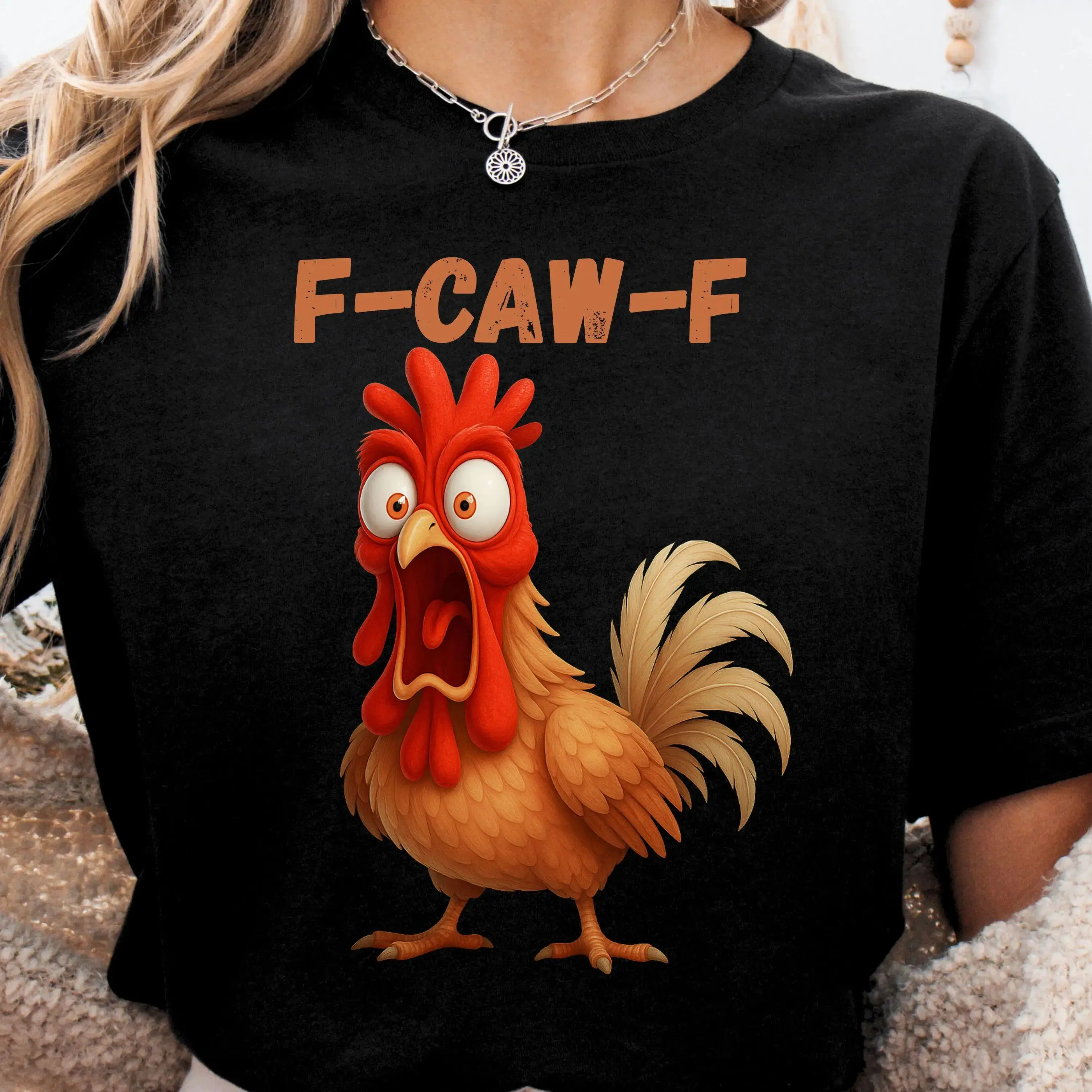 Gift Idea Clothes Funny FCAWF Chicken T Shirt Funny F Caw F Chicken T-Shirt Crew Neck Short Sleeve Casual Loose T Shirts Unisex