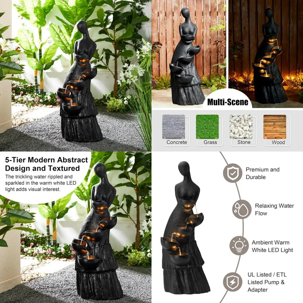 

Modern 5-Tier Women Sculpture Fountain with LED Lights for Outdoor and Indoor Use