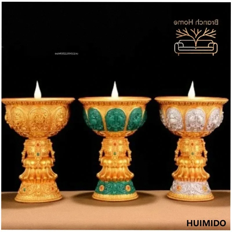 Electronic ghee lamp Plug-in smokeless candle LED Changming supply lamp eight auspicious engraved candlestick ornament