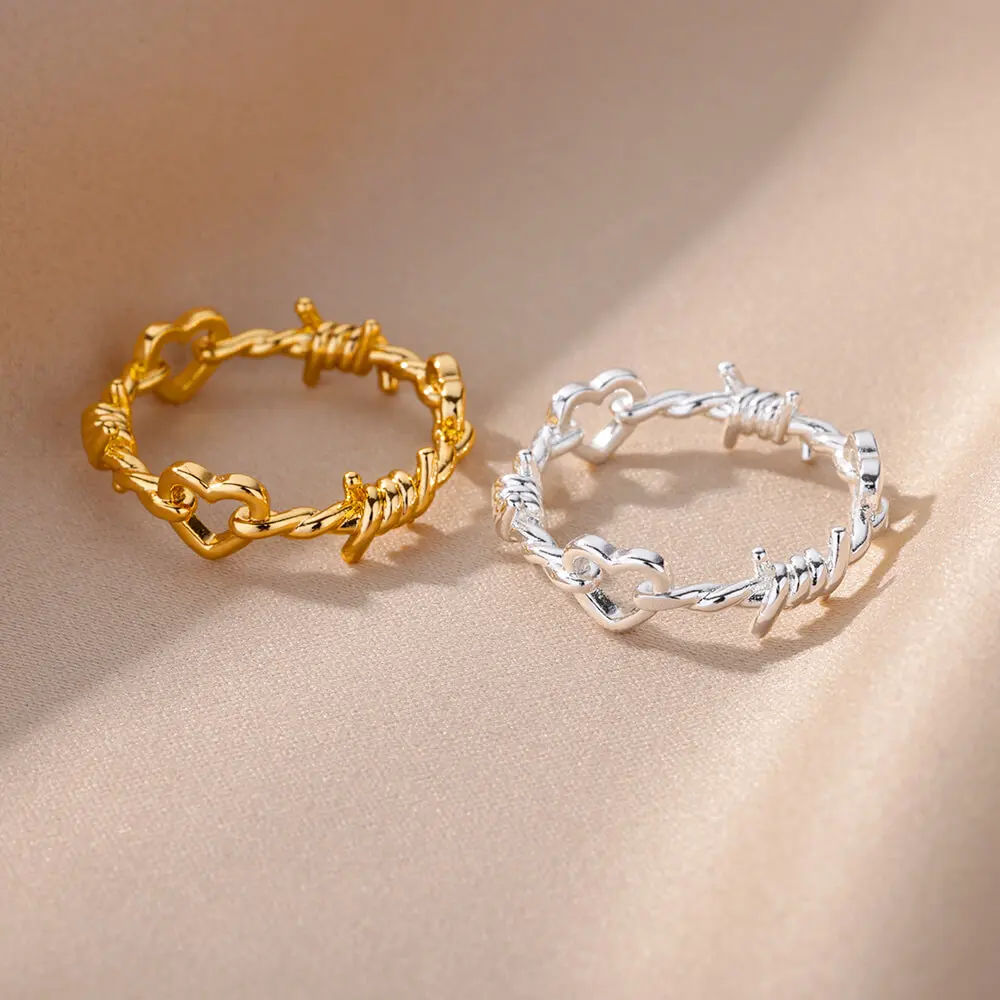 Stainless Steel Heart Rings for Women Vintage Gold Color Twist Barbed Wire Finger Ring Aesthetic Jewelry Gifts anillos mujer