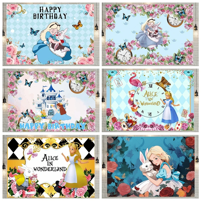 

Alice In Wonderland Baby Birthday Backdrops For Photography Princess Party Decor Portrait Photographic Background Photo Studio