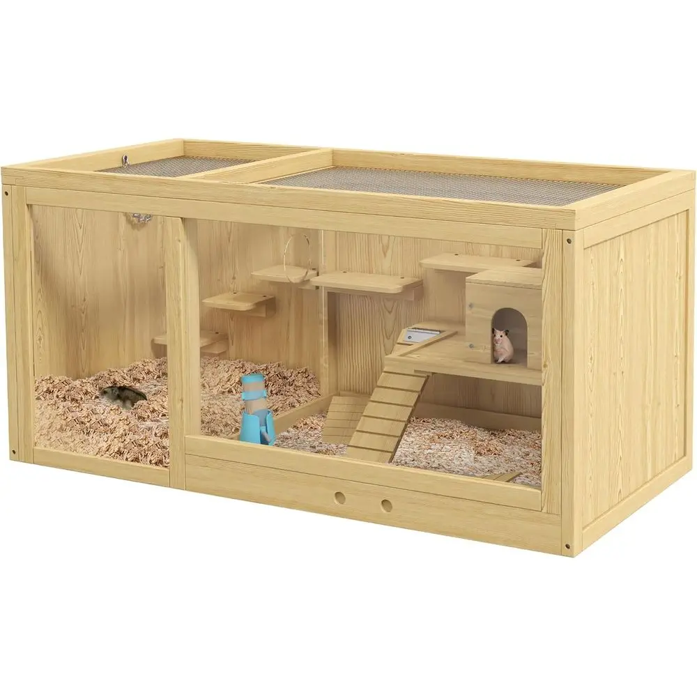 Extra Large Multi-Layer Activity Center for Small Animals with Pull-Out Tray, Seesaws, Water Bottle, and Ladder