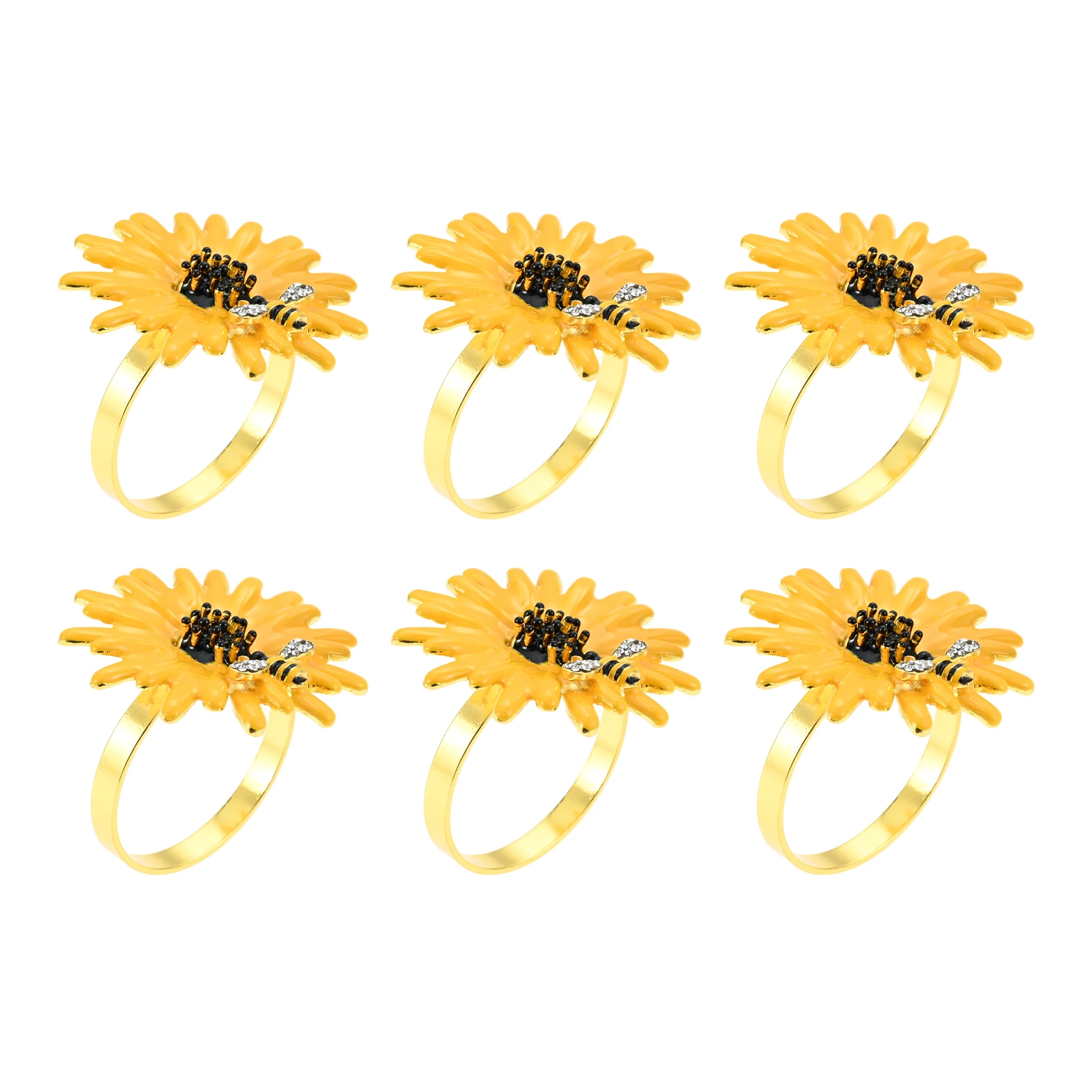 6pcs Sunflower with bee Napkin Rings Daisy Flower Napkin Holder Wedding Napkin Buckles for Part Holiday Christmas Thanksgiving