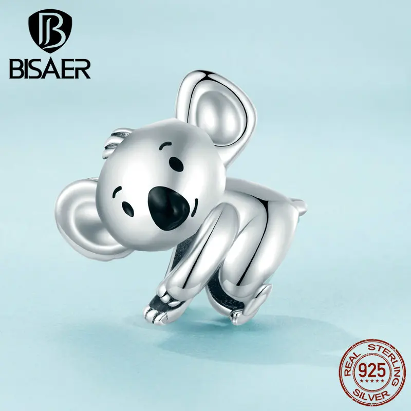 BISAER 925 Sterling Silver Cute Koala Charm Animal Bead Fit Women Bracelet & Necklace DIY Fine Jewelry Making ECC2449