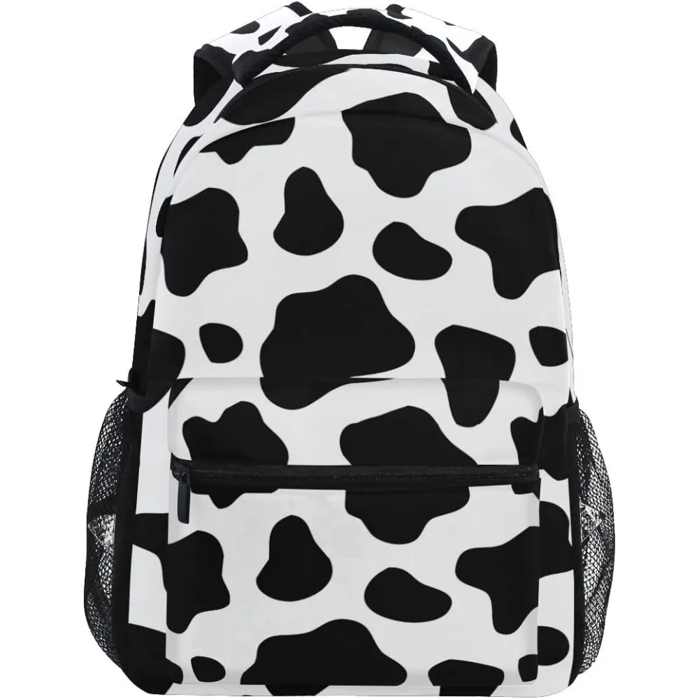 

Black & White Cow Print Backpack Purse For Kids Boys Girls Women Personalized Laptop Tablet Travel School Bag