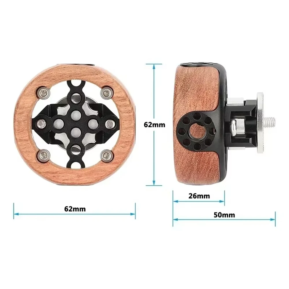 RABIT DTD3-Round Camera Wooden Handgrip for Rosette M6 Thread Mount 1/4in 3/8in Screw Hole for DSLR Shoulder Rig Photography